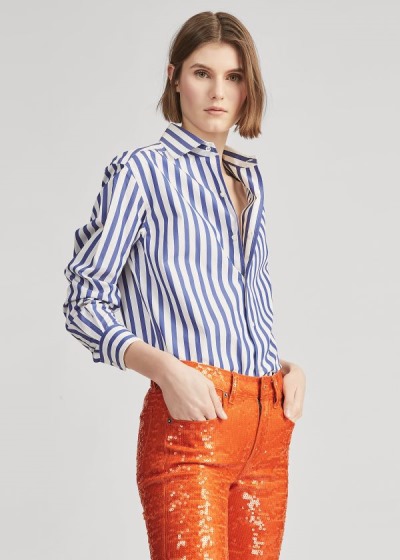 Women's Ralph Lauren Striped Cotton Shirts | 579413KSM